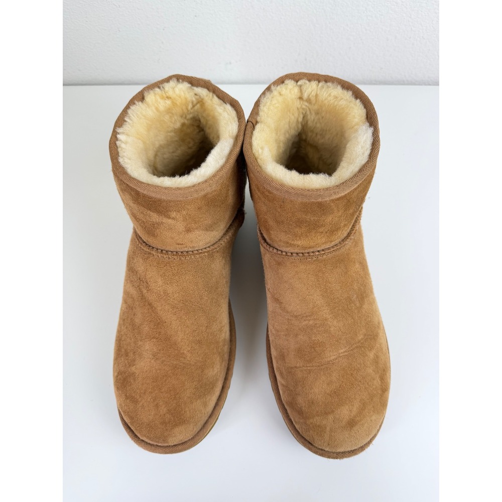 UGG Mens Suede Sheepskin Classic Mini Boots 10 Chestnut Brown Shearling Lined